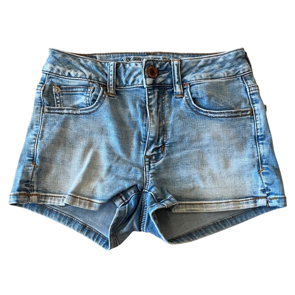 American Eagle Super Super Stretch Denim Shorts Light Wash Blue Womens Size 0